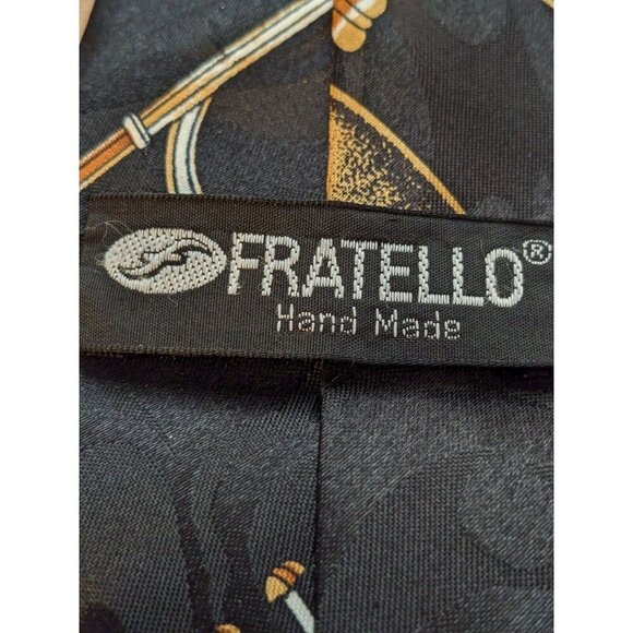Fratello Hand Made Necktie Tie Trumpets Music Black Gold Musician Gift Classic - Picture 3 of 4